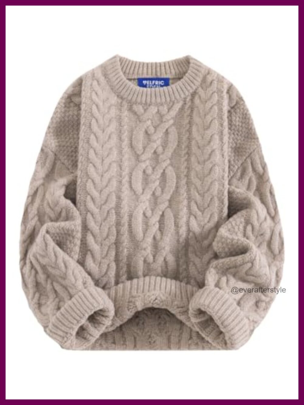 Oversized Chunky Cable Knit Crew Neck Pullover Sweater for Women